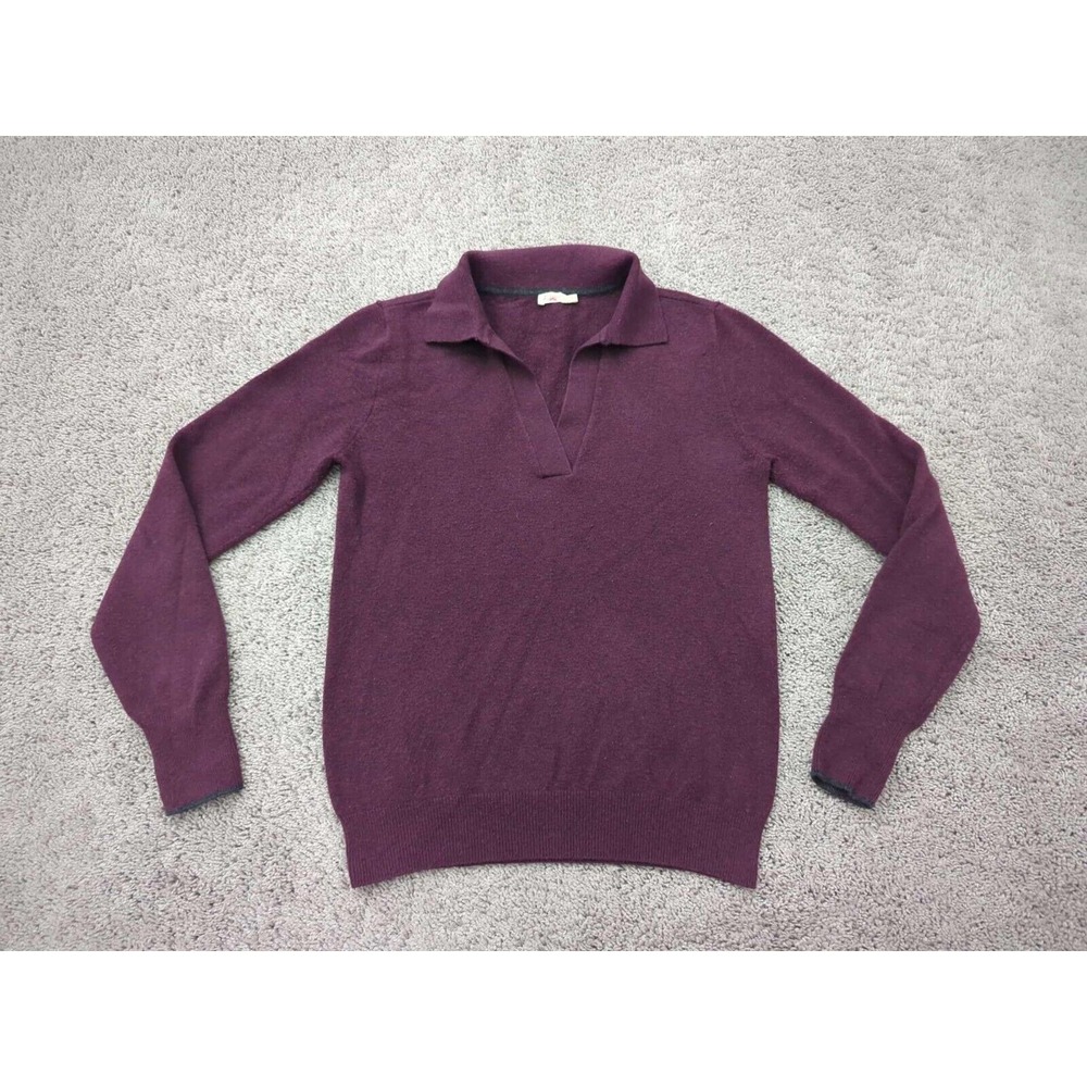 Faherty Sweater Mens Small Purple Polo Neck Jumper‎ Long Sleeve V-Neck Casual